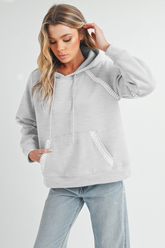 L Lace Detail Drawstring Hoodie with Kangaroo Pocket Aemi+Co drawstring hooded new Ship from USA