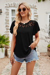Black Lace Blouse - Flutter Sleeve - Round Neck - Casual Top - Solid Color Apparel & Accessories > Clothing > Tops Flutter Flutter Sleeve Lace Lamy Ship From Overseas Sleeve Sleeve T Sleeve Top Spliced Spliced Lace sync-pinterest T Top V