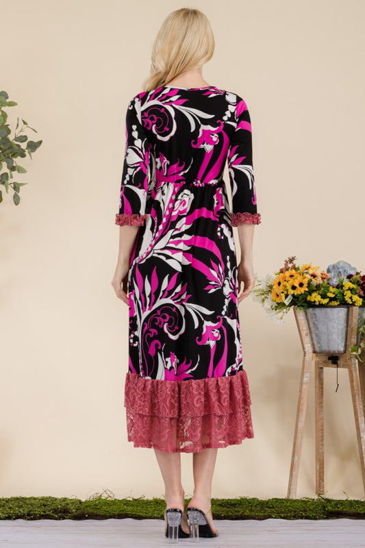 Fuchsia Lace Ruffled Midi Dress Clothing & Accessories > Clothing > Dresses autopostr_pinterest_71118 autopostr_pinterest_71178 autopostr_pinterest_71277 dress full lace midi paisley print ruffled size