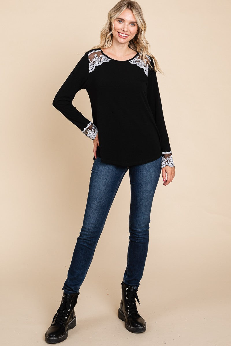 Black Lace Detail T Shirt - Round Neck Clothing & Accessories > Clothing > Tops > Shirts autopostr_pinterest_71178 autopostr_pinterest_71277 detail full lace lady neck round shirt size super