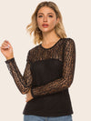 Lace Blouse - Long Sleeve - Round Neck - Solid Casual Top Apparel & Accessories > Clothing > Tops JR Lace Ship From Overseas Spliced sync-pinterest Top