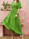 Lace Detail V-Neck Short Sleeve Dress 4-23-overseas Rusttydustty Ship From Overseas