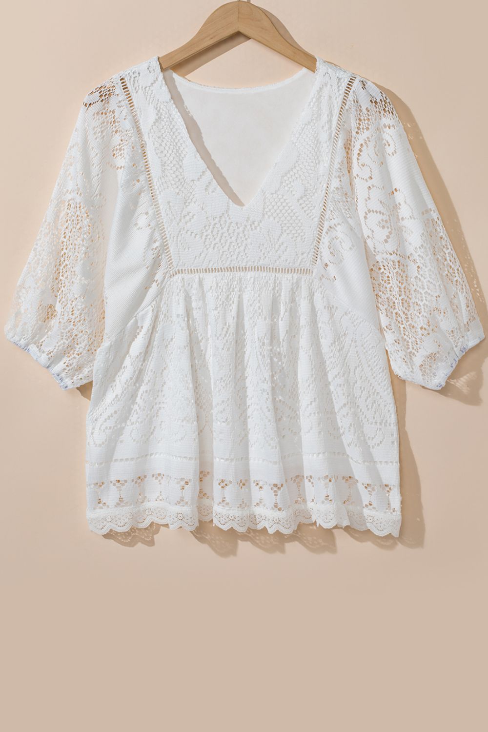 Elegant Lace Polyester Top - Machine Washable, No Stretch, Imported Apparel & Accessories > Clothing > Tops Blouse Crochet Hem Lace Neck Neck Blouse Ship From Overseas sync-pinterest SYNZ T V V Neck