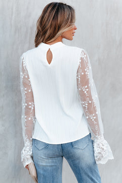 Mock Neck Textured Blouse