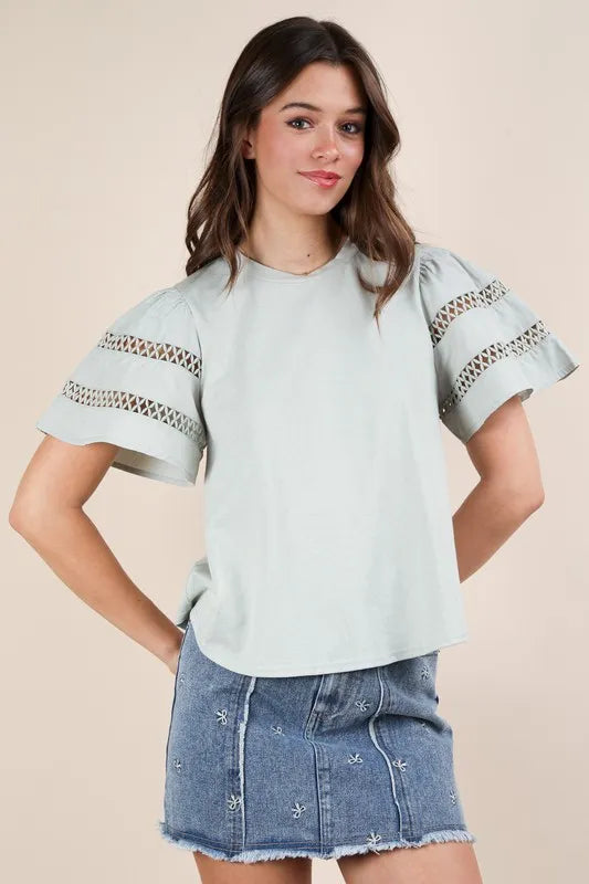 T-Shirt - Lace Trimmed Sleeves 4-16-usa Ship from USA VERY J