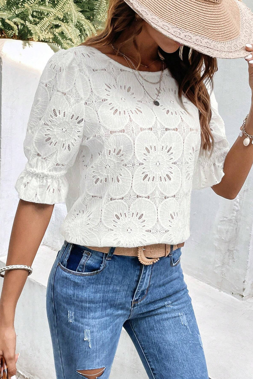 Keyhole Flounce Sleeve Top