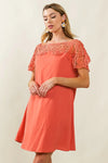 Dress - Wrinkled - Crochet Lace Yoke - Boho - Lightweight - Casual 5-2-usa BiBi Ship from USA