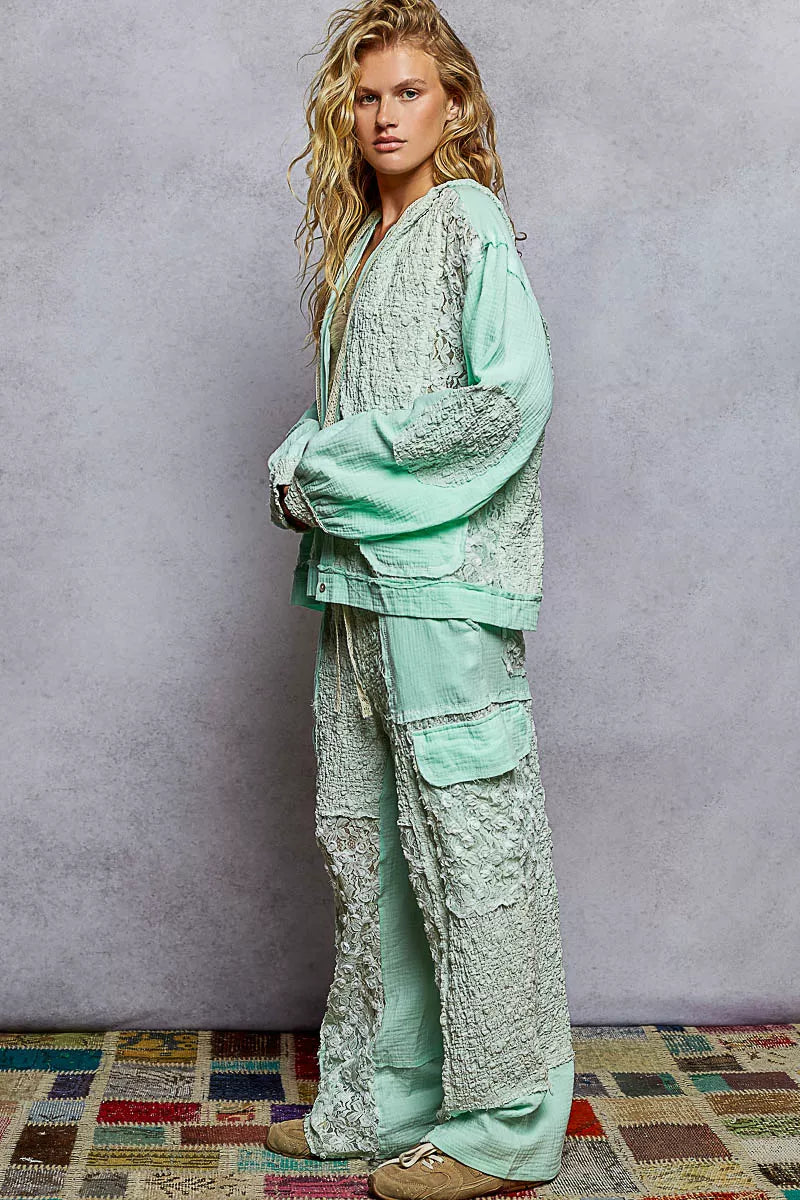 Women’s Lace Detail Button Down Hooded Jacket 10-31 POL Ship from USA