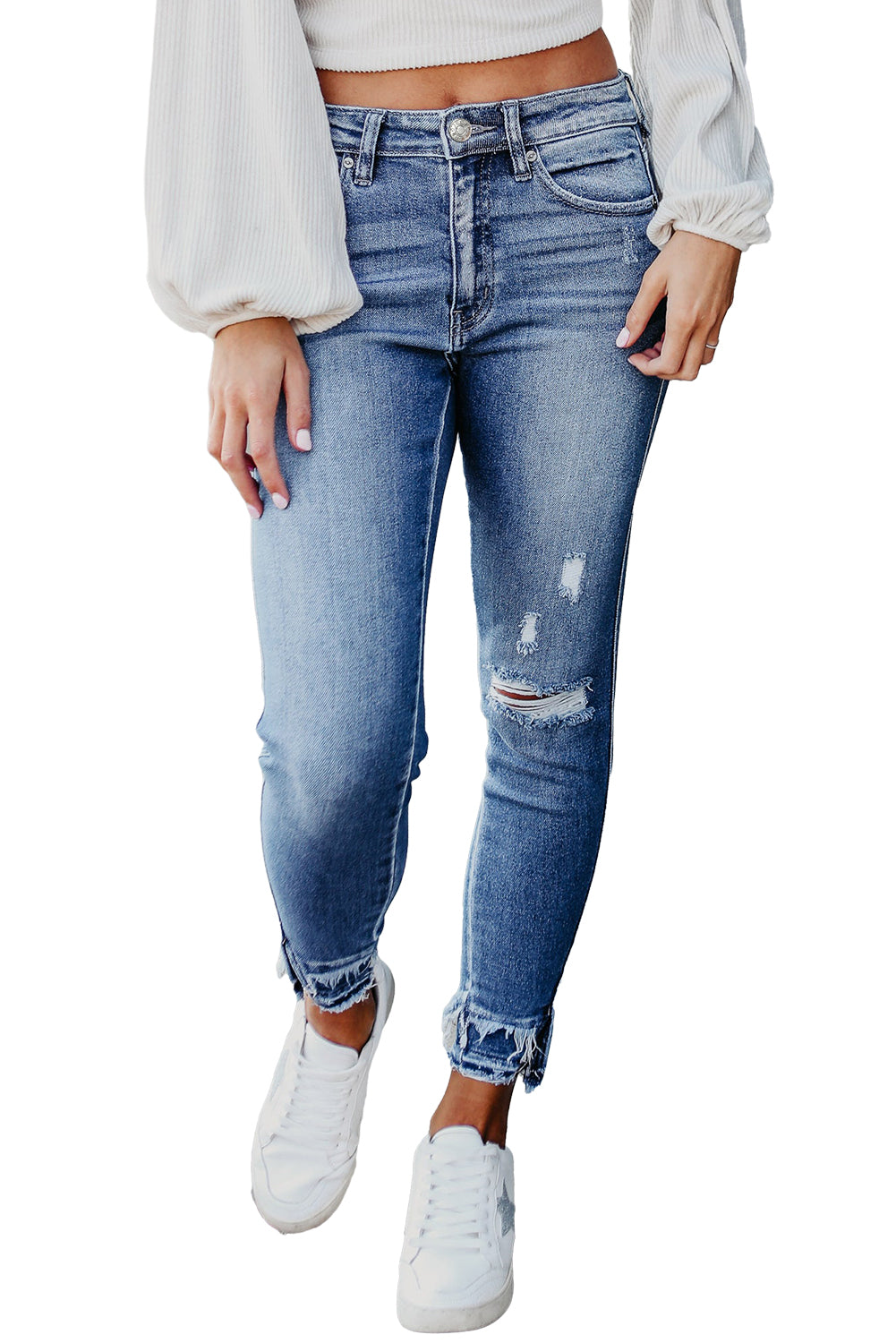 Distressed Frayed Ankle Skinny Jeans