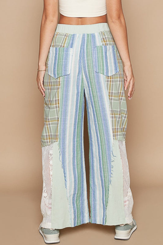 Light Green Multi Straight Drawstring Pants - Lace - Plaid Clothing & Accessories > Clothing > Pants drawstring lace pants pinterestnew plaid pol print straight