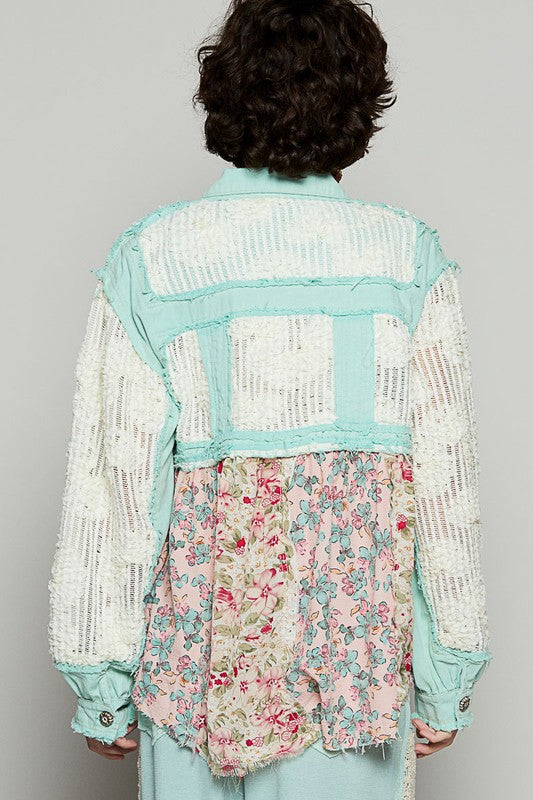Floral Crochet Lace Frayed Edge Button Up Shacket Apparel & Accessories > Clothing > Tops Only Available for U.S. Residents POL Ship from USA sync-pinterest