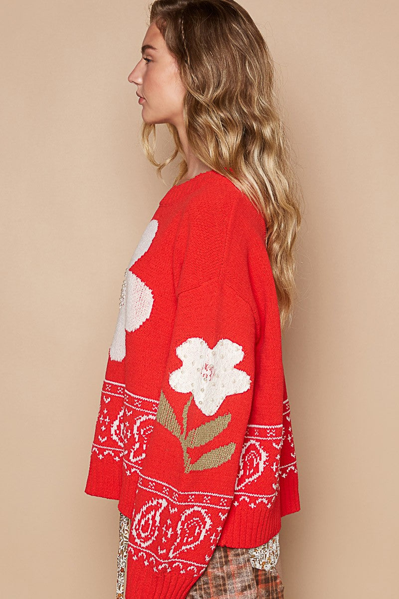 Red Sweater - Long Sleeve - Floral Lace Clothing & Accessories > Clothing > Tops > Sweaters autopostr_pinterest_71118 autopostr_pinterest_71178 autopostr_pinterest_71277 flower lace long patch pol Sale sleeve sweater