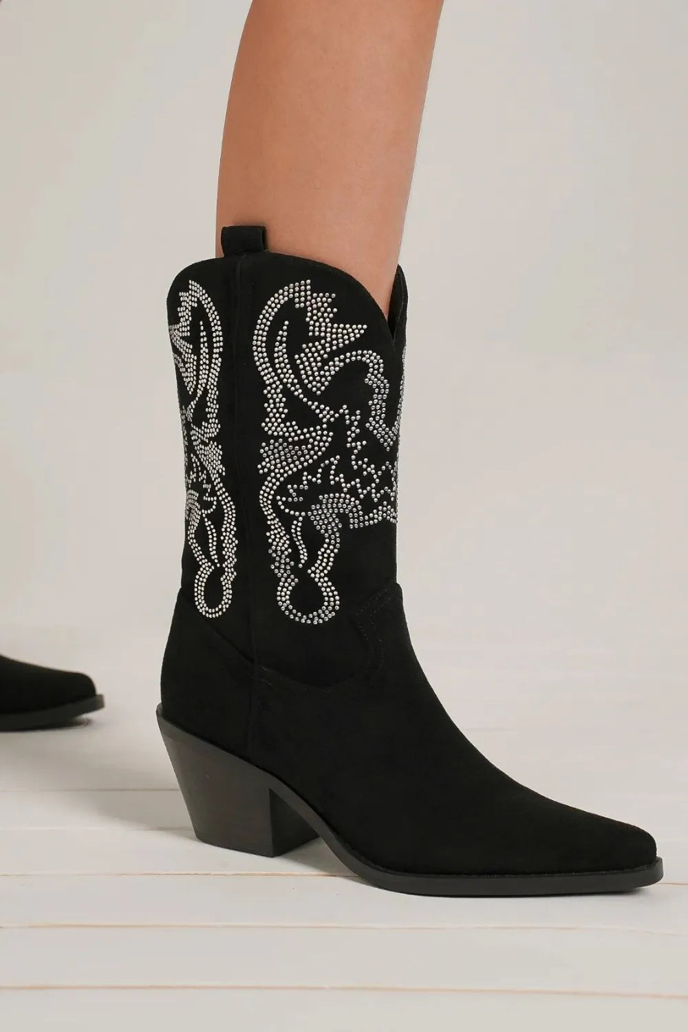 Black Suede Rhinestone Boots – Luxe Cowgirl Glam Beast Fashion Ship from USA