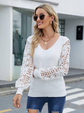 Ribbed Trim V-Neck Sweater