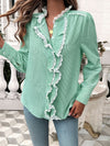 Lace Blouse - Ruffled Sheer Opaque Design - Polyester Cotton Apparel & Accessories > Clothing > Tops DY Ship From Overseas sync-pinterest