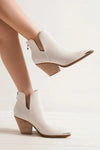 White Ankle Boots - Pointed Metal-Tip Toe - Block Heel - Stylish - Edgy - 5-5-shoes-usa Beast Fashion Ship from USA