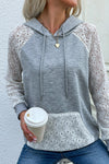 Hooded Sweatshirt - Lace Raglan Sleeves - Kangaroo Pocket - Two-Tone Apparel & Accessories > Clothing > Tops Hundredth Lace Raglan Raglan Sleeve Ship From Overseas Sleeve sync-pinterest V