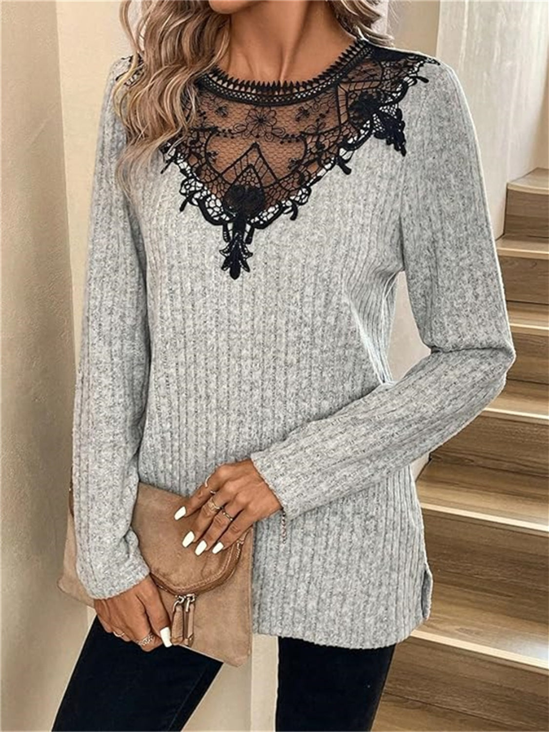 Ribbed Long Sleeve Knit Top