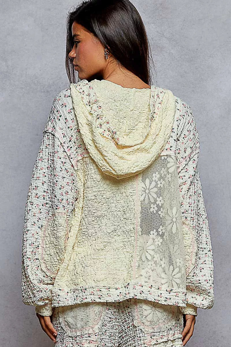 Women’s Floral Lace Hooded Balloon Sleeve Jacket 10-31 POL Ship from USA