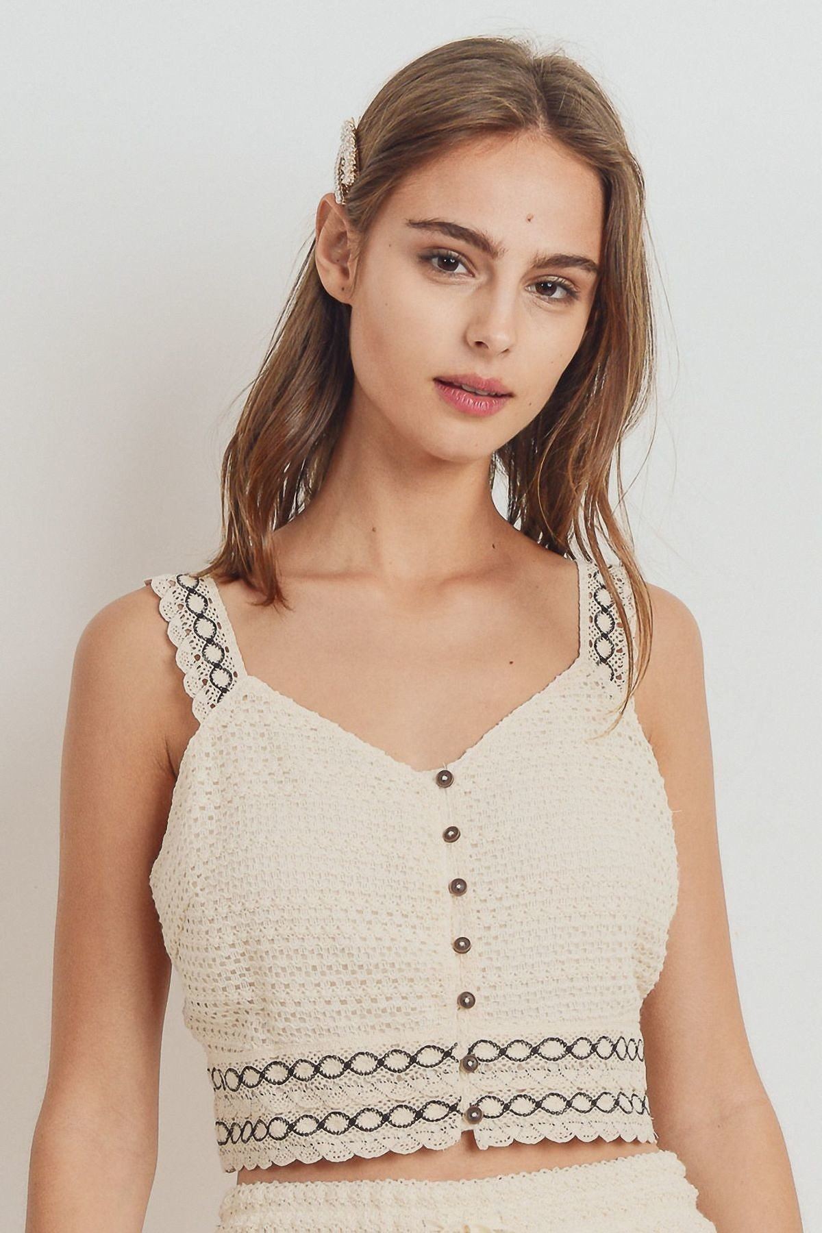 Buttoned Shoulder Strap Top