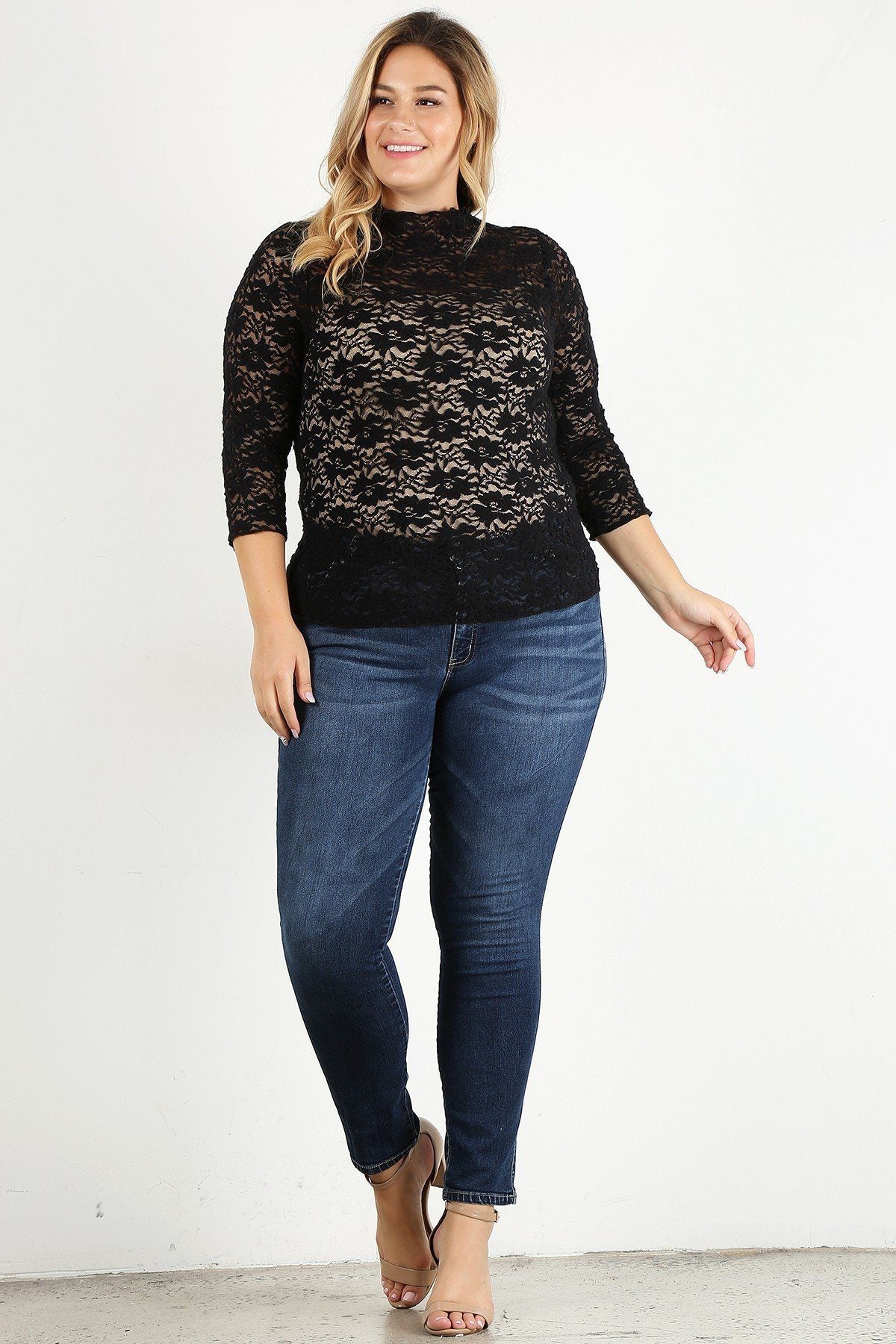 plus size sheer lace top, fitted lace blouse, plus size lace fitted top, sheer lace blouse