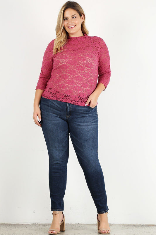 plus size sheer lace top, fitted lace blouse, plus size lace fitted top, sheer lace blouse