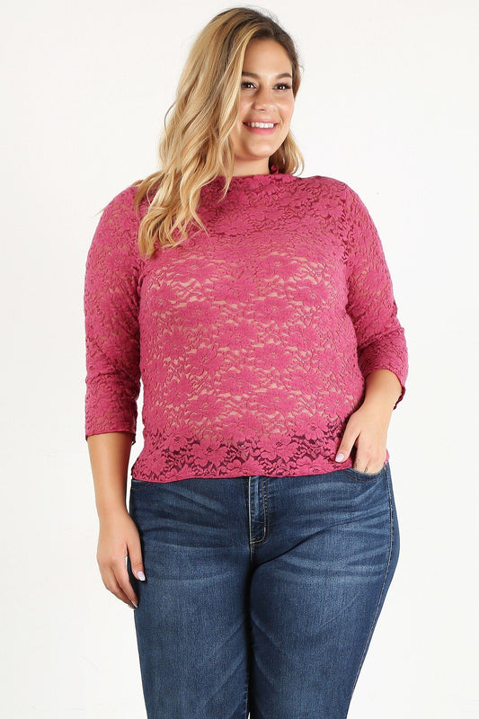 plus size sheer lace top, fitted lace blouse, plus size lace fitted top, sheer lace blouse