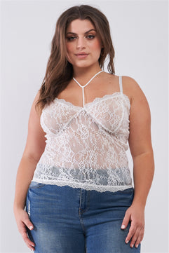 plus size sleeveless lace bustier top, sheer lace halter neck top, plus size lace halter neck top, sleeveless lace bustier top