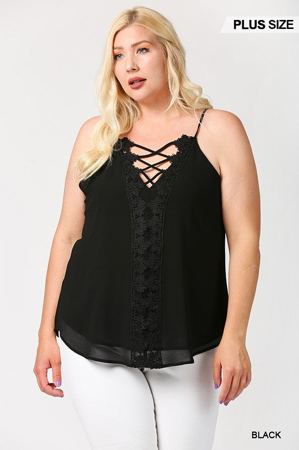 plunging V-neck lattice top, scalloped lace top, lattice top with scalloped lace, V-neckline lace top