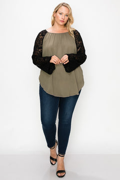 Solid Top Featuring Lace Bell Sleeves