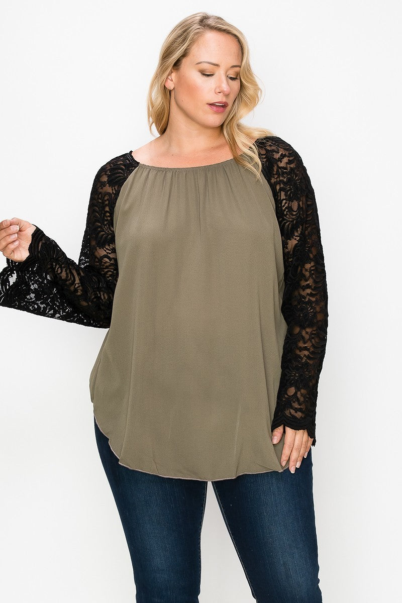 Solid Top Featuring Lace Bell Sleeves