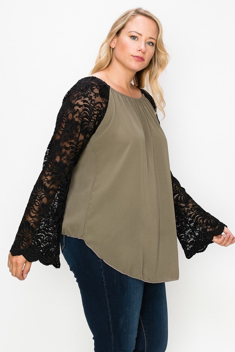 Solid Top Featuring Lace Bell Sleeves