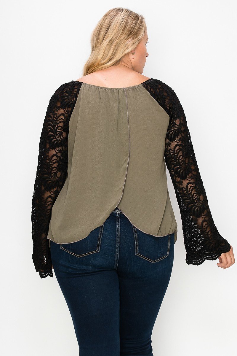 Solid Top Featuring Lace Bell Sleeves