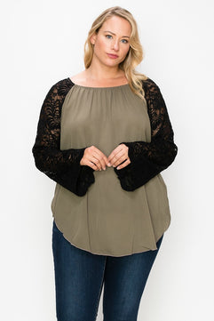 Solid Top Featuring Lace Bell Sleeves