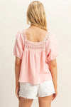 Peasant Top - Cotton Crochet Puff Sleeve - Boho Vintage Style 4-23-usa HYFVE Ship from USA