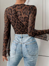 Sheer Lace Top with Decorative Buttons and High Stretch Apparel & Accessories > Clothing > Tops Bodysuit Lace Lace Bodysuit Leopard Neck Neck Lace Perfee Ship From Overseas sync-pinterest T V
