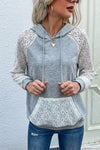 Gray Hooded Sweatshirt - Lace Raglan Sleeves - Kangaroo Pocket - Two-Tone Apparel & Accessories > Clothing > Tops Hundredth Lace Raglan Raglan Sleeve Ship From Overseas Sleeve sync-pinterest V