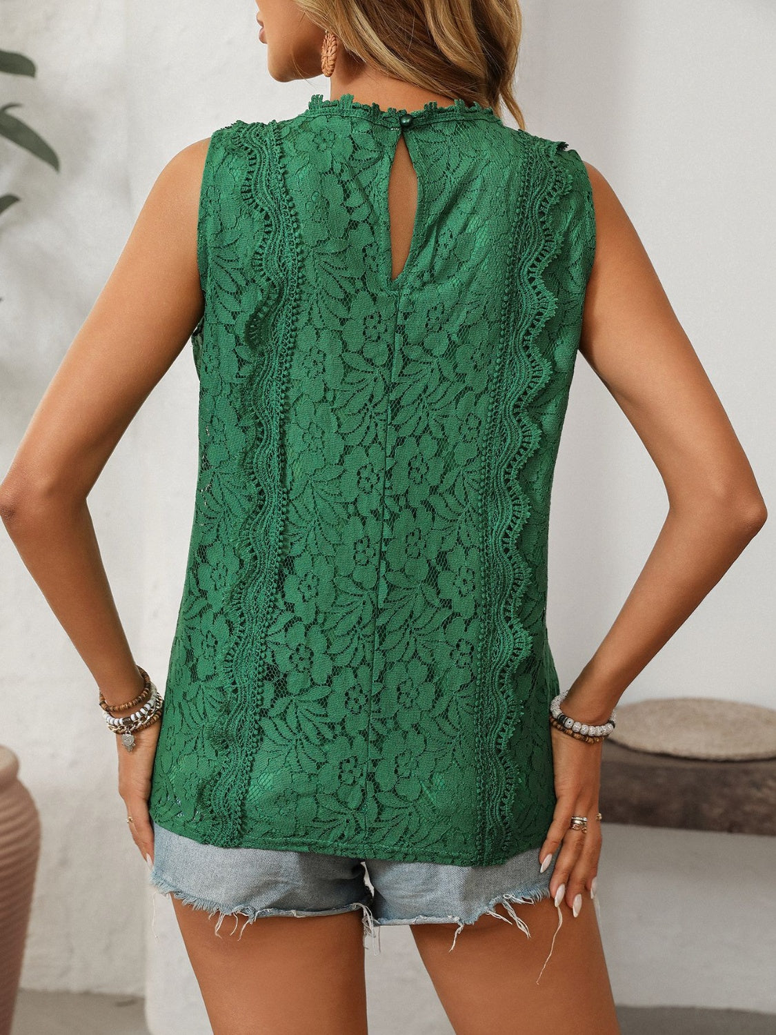 Lace Buttoned Stretch Polyester Top - Various Sizes Available Apparel & Accessories > Clothing > Tops And Lace Mandy Neck Neck Tank Ship From Overseas sync-pinterest Tank V