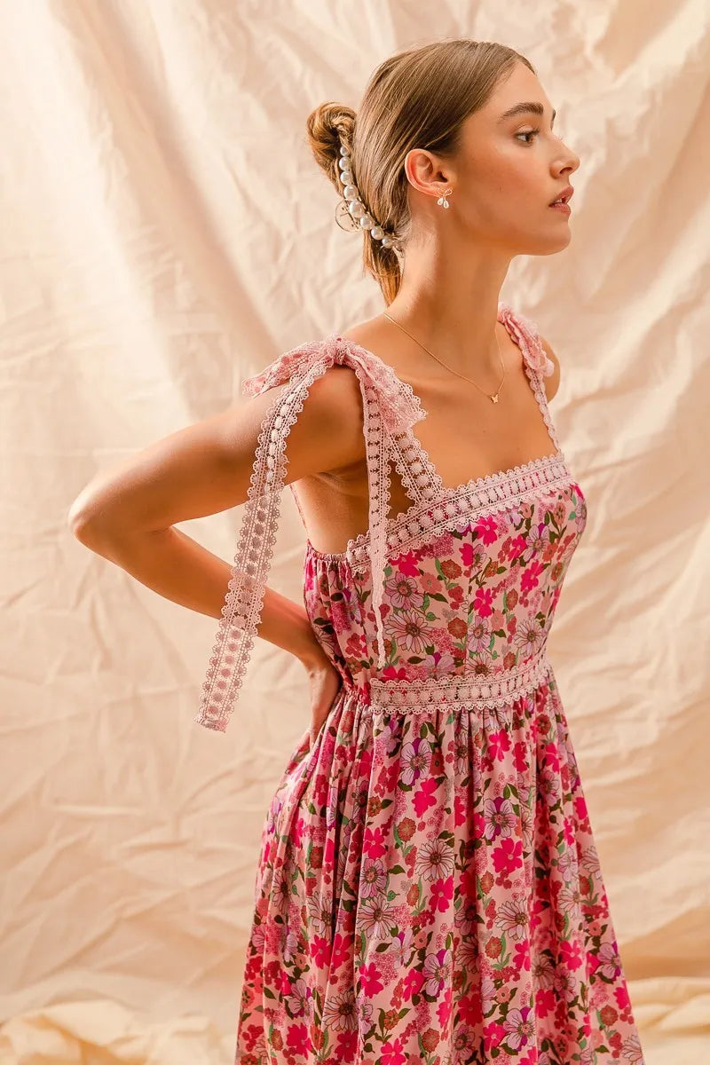Smocked Floral Maxi – Bohemian Ruffle Dreams 7-11 Ship from USA SO ME