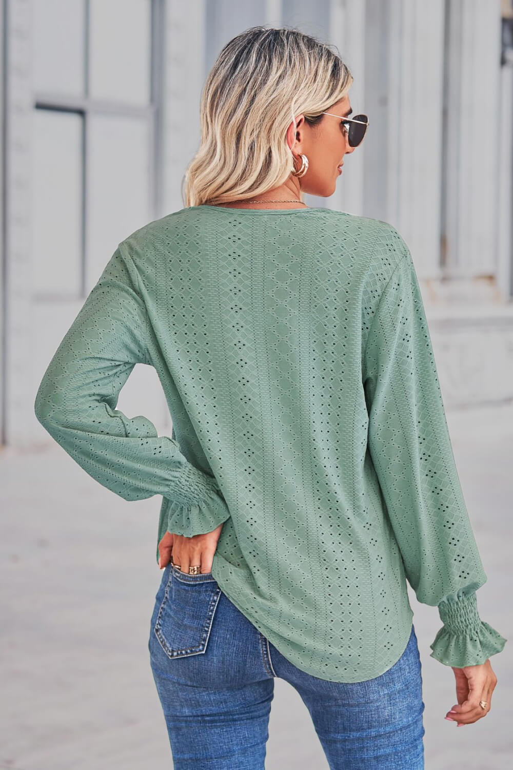 Chic Long Lace V-Neck Dress with Flounce Sleeves Apparel & Accessories > Clothing > Tops Contrast Contrast V Flounce Flounce Sleeve H&L&L Neck Neck Flounce Neck Flounce Sleeve Ship From Overseas Sleeve Sleeve T Sleeve Top sync-pinterest T Top V