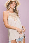Top - Sleeveless - Knit - Lace Details - Soft - Casual 5-1-usa BiBi Ship from USA