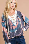 V-Neck Top - Tie Dye - Lace Up - Bohemian Style - Casual Wear 4-23-usa BiBi Ship from USA