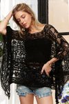 One Size Black Lace Cover Up - Crochet - Boat Neck 5-7-usa ADORA Ship from USA