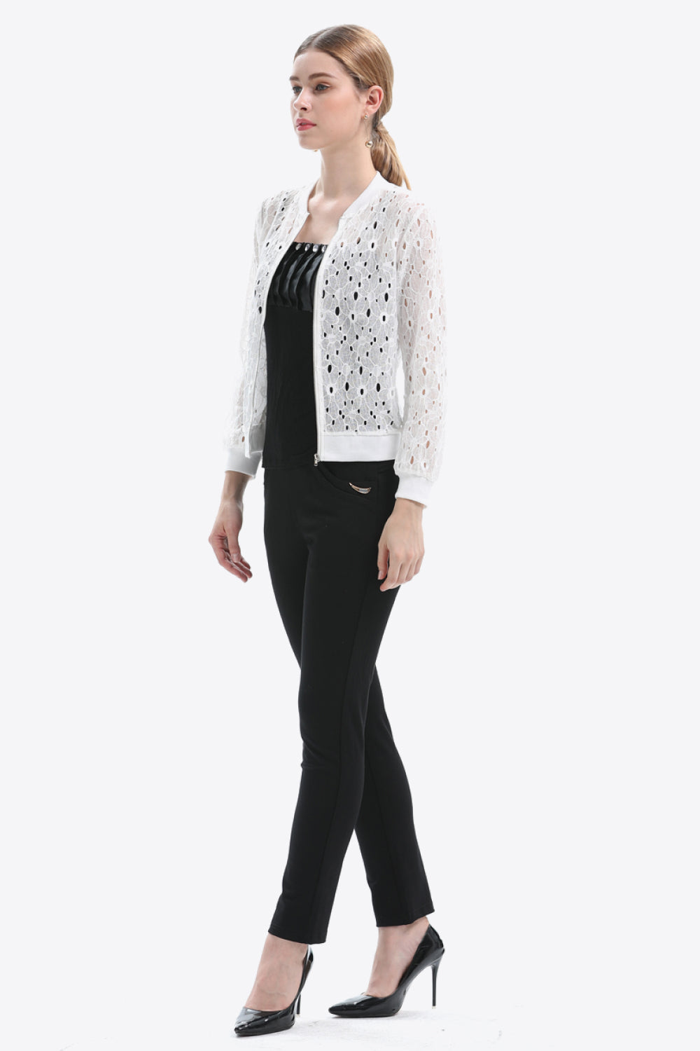 Lace Detail Long Sleeve Top - Round Neck - Solid Casual Apparel & Accessories > Clothing > Outerwear > Jackets & Coats JR Ship From Overseas sync-pinterest