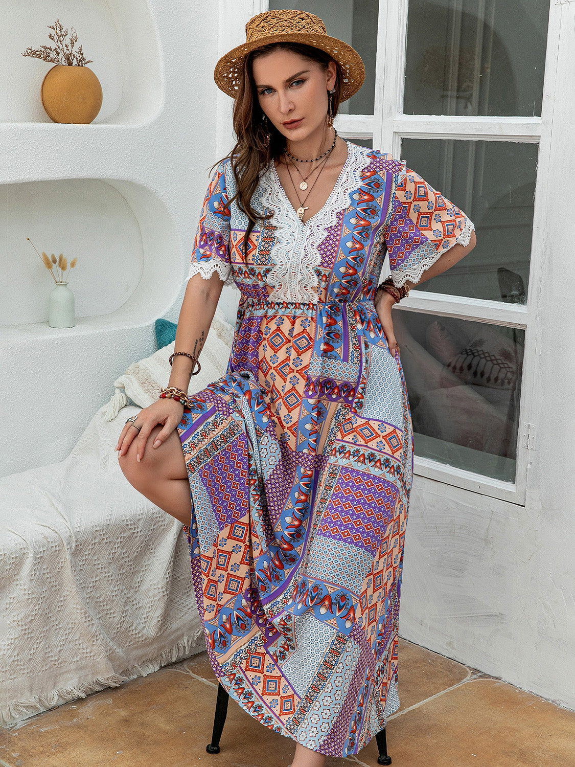 Lace Short Sleeve Dress - Elegant Fit - Plus Size - Polyester Apparel & Accessories > Clothing > Dresses Detail Detail Short Detail Short Sleeve Dress H.R.Z Lace Lace Detail Lace Detail Short Plus Plus Size Print Printed Ship From Overseas Short Short Sleeve Short Sleeve Dress Size Sleeve Sleeve Dress sync-pinterest T V