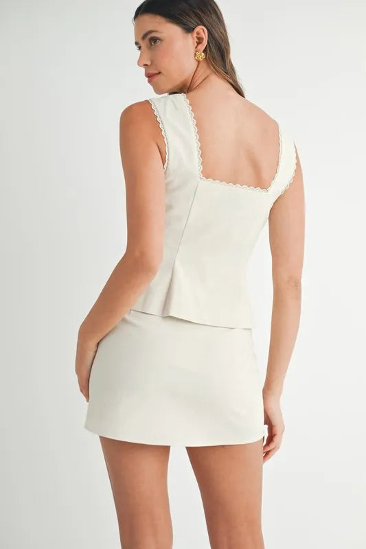 Embroidered Top and Lace Mini Skirt Set - Button Front - Frill Detail Apparel & Accessories > Clothing > Outfits & Sets MABLE Only Available for U.S. Residents Ship from USA sync-pinterest