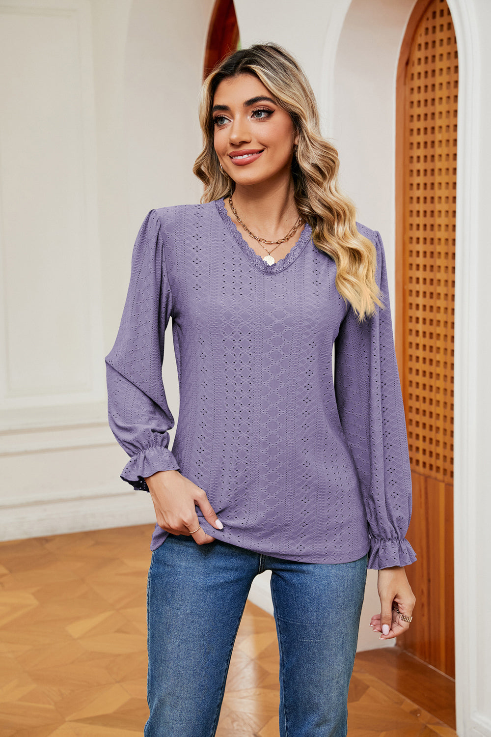 Lilac Rayon Top - Lace Detail - Opaque Finish - Stretch Fabric Apparel & Accessories > Clothing > Tops autopostr_pinterest_72819 Ship From Overseas sync-pinterest X&D