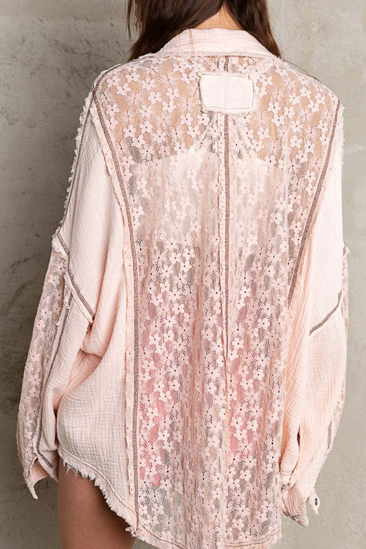 Baby Pink Oversized Lace Shirt - Button Down Clothing & Accessories > Clothing > Tops > Shirts button lace oversize pinterestnew pol shirt