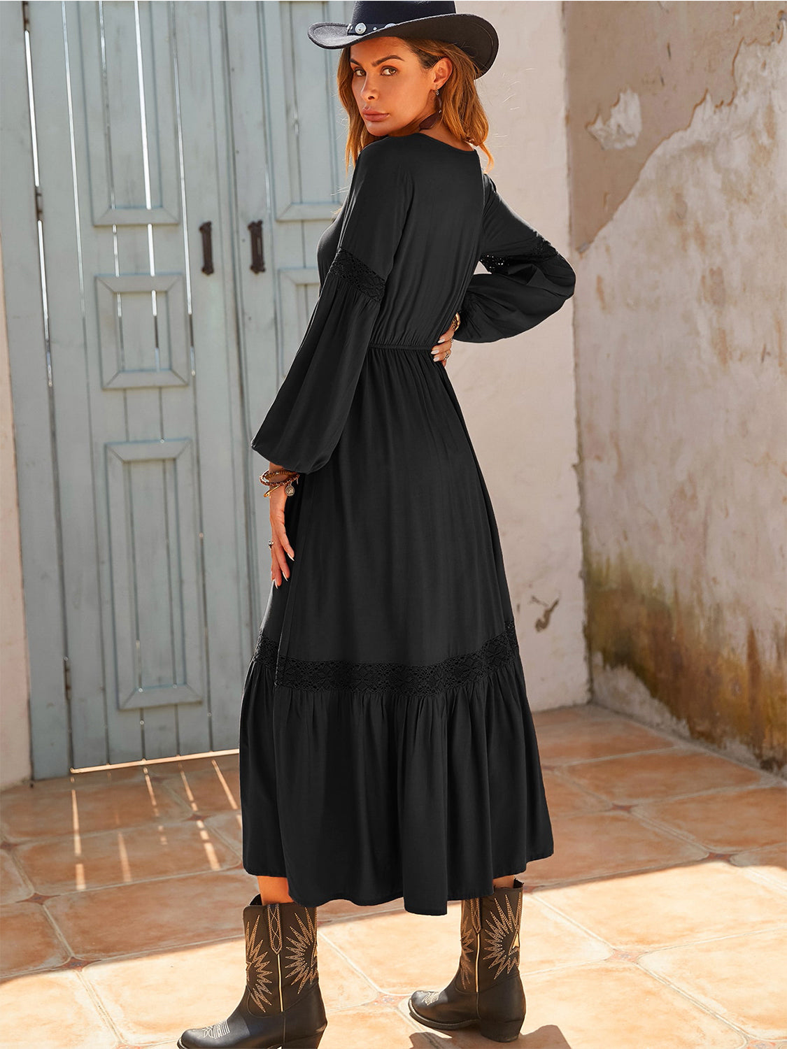 Ruched Viscose Dress - Lace Detail - Dusty Rust - Slight Stretch Apparel & Accessories > Clothing > Dresses Rustty Dustty Ship From Overseas sync-pinterest