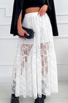 Midi Skirt - Lined Lace - Semi-Sheer Overlay Apparel & Accessories > Clothing > Skirts Lace Maxi Ship From Overseas Skirt sync-pinterest T Waist WXFS